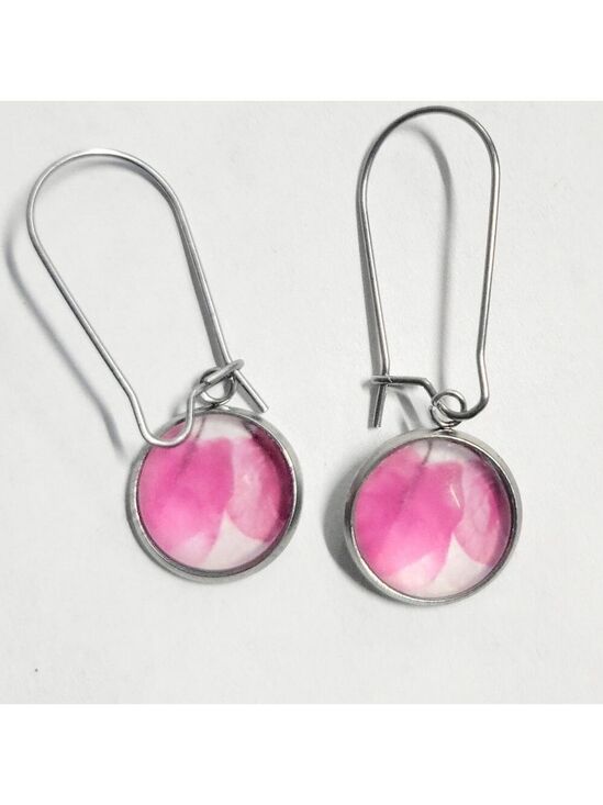 Hand Crafted Jewelry - Hand Crafted Pink Watercolor Leaf Drop Earrings